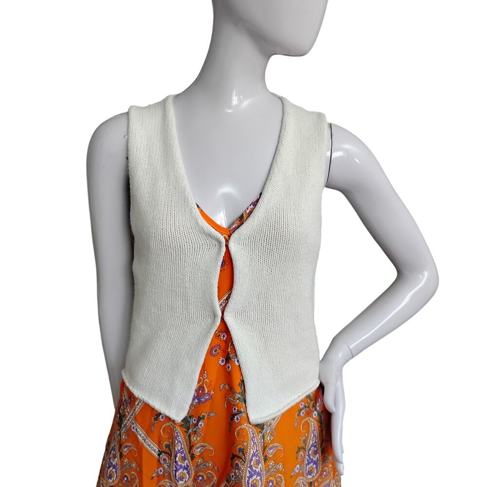 Rumours Knit Vest / Open Cardi Size Small OFf White 2 Hook Closure Bohemian